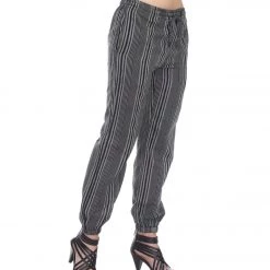 Yak & Yeti Striped Harem Jogger Lounging Pants Black CLOTHING