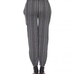 Yak & Yeti Striped Harem Jogger Lounging Pants Black CLOTHING