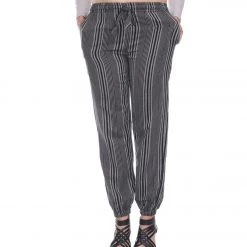 Yak & Yeti Striped Harem Jogger Lounging Pants Black CLOTHING