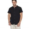 Yak & Yeti Men's Button Up Kurta Shirt Solid Color Black