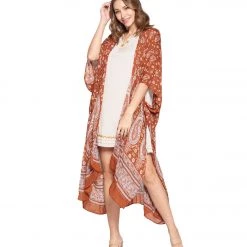 CLOTHING Yak & Yeti Kimono Wrap Paisley Floral Camel