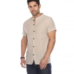 CLOTHING Yak & Yeti Men's Button Up Kurta Shirt Solid Color Natural