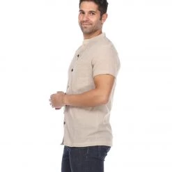 CLOTHING Yak & Yeti Men's Button Up Kurta Shirt Solid Color Natural