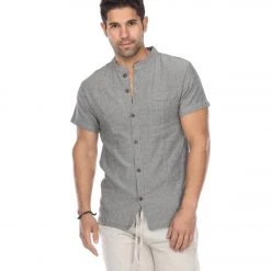 Yak & Yeti Men'sĀ Button Up Kurta Shirt Solid Color Gray