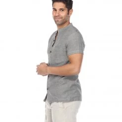 Yak & Yeti Men's Button Up Kurta Shirt Solid Color Gray