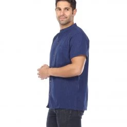 Yak & Yeti Men's Button Up Kurta Shirt Solid Color Navy