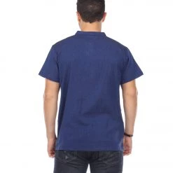 Yak & Yeti Men's Button Up Kurta Shirt Solid Color Navy