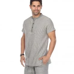 CLOTHING Yak & Yeti Men's Striped Button Up Shirt Gray