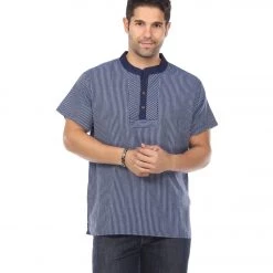 Yak & Yeti Men's Striped Button Up Shirt Navy CLOTHING