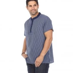 Yak & Yeti Men's Striped Button Up Shirt Navy CLOTHING