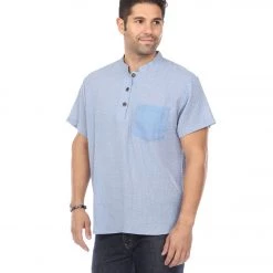 Yak & Yeti Men's Button Up Kurta Shirt Sky