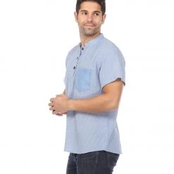 Yak & Yeti Men's Button Up Kurta Shirt Sky