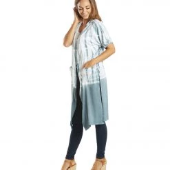 Yak & Yeti Kimono Wrap Tie Dye With Pockets Gray CLOTHING