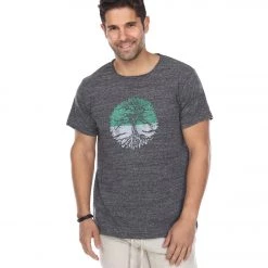 CLOTHING Yak & Yeti Men's T-Shirt Tree Of Life Print Charcoal