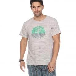 Yak & Yeti Men's T-Shirt Tree Of Life Print Natural CLOTHING