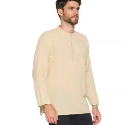 CLOTHING Yak & Yeti Men's Kurta Solid Color Cream
