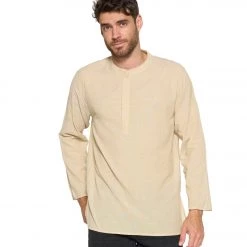 CLOTHING Yak & Yeti Men's Kurta Solid Color Cream