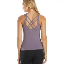 Everyday Yoga Radiant Solid Strappy Back Support Tank Purple Taupe CLOTHING