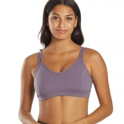 Everyday Yoga Radiant Solid Strappy Back Sports Bra Purple Taupe