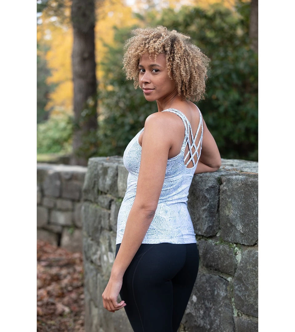Everyday Yoga Radiant Tribe Strappy Back Support Tank White Tribal CLOTHING 8 Everyday Yoga Radiant Tribe Strappy Back Support Tank White Tribal CLOTHING