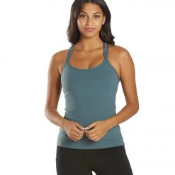 Everyday Yoga Bliss Solid Double Strap Support Tank Eucalyptus Grey CLOTHING