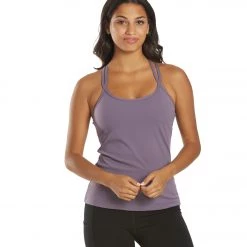 Everyday Yoga Bliss Solid Double Strap Support Tank Purple Taupe CLOTHING