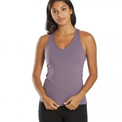 CLOTHING Everyday Yoga Instinct Solid Twisted Back Support Tank Purple Taupe