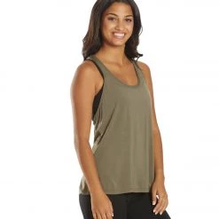 Everyday Yoga Motion Solid Racer Back Layering Tank Dark Olive CLOTHING