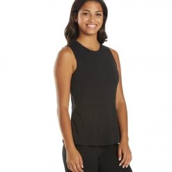 CLOTHING Everyday Yoga Blossom Solid Peplum Layering Muscle Tank Black