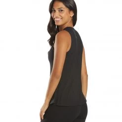 CLOTHING Everyday Yoga Blossom Solid Peplum Layering Muscle Tank Black