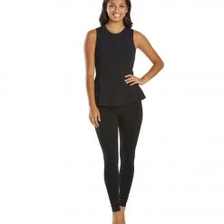 CLOTHING Everyday Yoga Blossom Solid Peplum Layering Muscle Tank Black