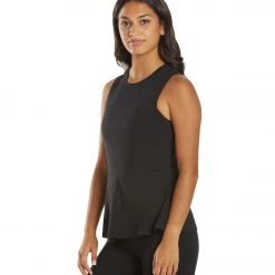 CLOTHING Everyday Yoga Blossom Solid Peplum Layering Muscle Tank Black