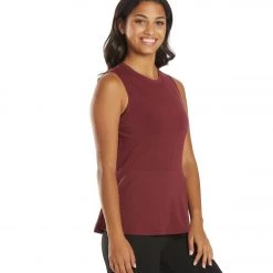 Everyday Yoga Blossom Solid Peplum Layering Muscle Tank Zinfandel CLOTHING