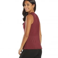 Everyday Yoga Blossom Solid Peplum Layering Muscle Tank Zinfandel CLOTHING