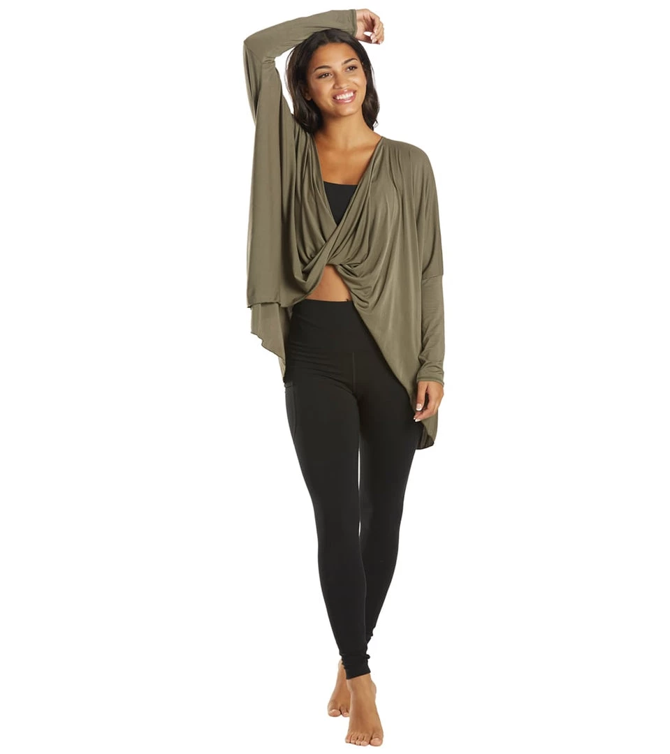 CLOTHING Everyday Yoga Bodhi Solid 2 In 1 Cardigan Dark Olive 6 CLOTHING Everyday Yoga Bodhi Solid 2 In 1 Cardigan Dark Olive