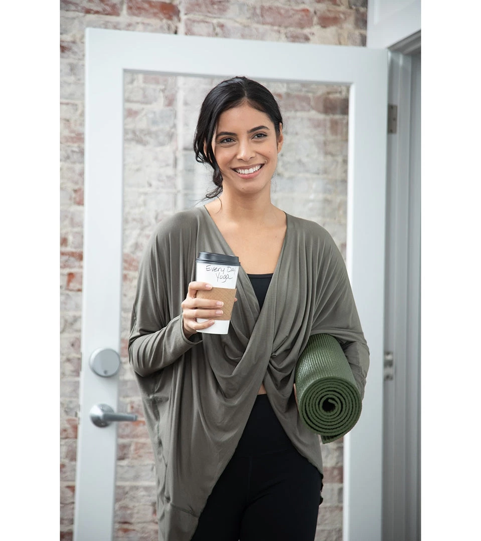 CLOTHING Everyday Yoga Bodhi Solid 2 In 1 Cardigan Dark Olive 11 CLOTHING Everyday Yoga Bodhi Solid 2 In 1 Cardigan Dark Olive