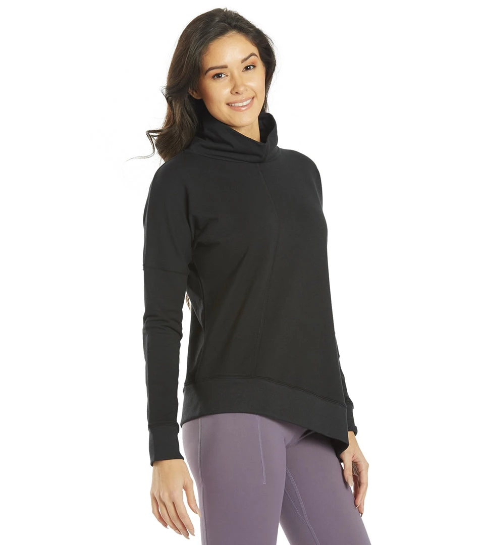 Everyday Yoga Shine Solid Roll Neck Asymmetric Sweatshirt Black 4 Everyday Yoga Shine Solid Roll Neck Asymmetric Sweatshirt Black