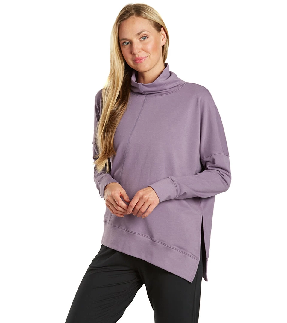 Everyday Yoga Shine Solid Roll Neck Asymmetric Sweatshirt Purple Taupe 3 Everyday Yoga Shine Solid Roll Neck Asymmetric Sweatshirt Purple Taupe