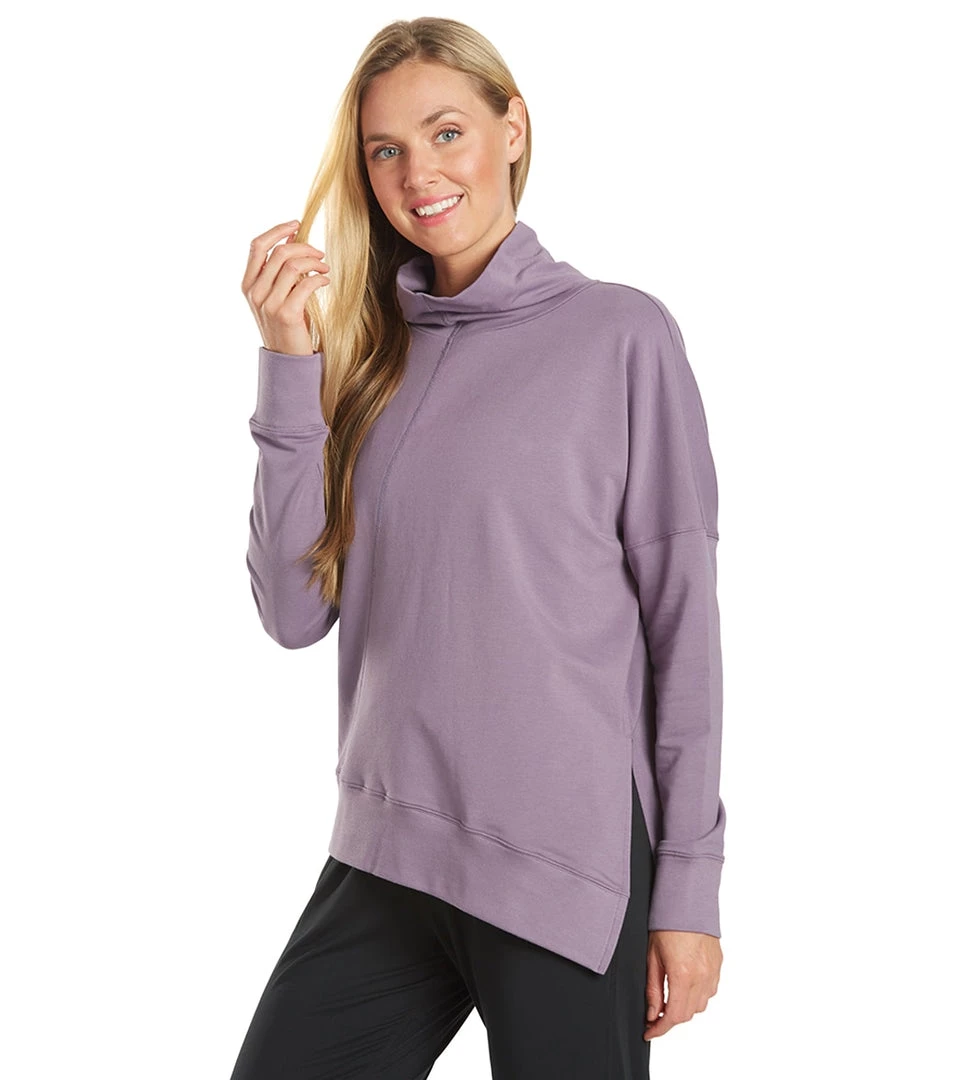 Everyday Yoga Shine Solid Roll Neck Asymmetric Sweatshirt Purple Taupe 7 Everyday Yoga Shine Solid Roll Neck Asymmetric Sweatshirt Purple Taupe