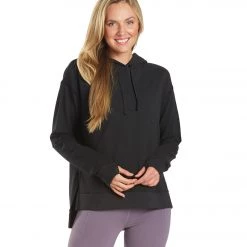 Everyday Yoga Diverse Solid Hi-Low Hooded Sweatshirt Black CLOTHING