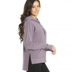 CLOTHING Everyday Yoga Diverse Solid Hi-Low Hooded Sweatshirt Purple Taupe