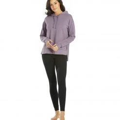 CLOTHING Everyday Yoga Diverse Solid Hi-Low Hooded Sweatshirt Purple Taupe