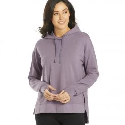 CLOTHING Everyday Yoga Diverse Solid Hi-Low Hooded Sweatshirt Purple Taupe