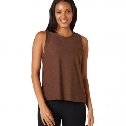 Beyond Yoga Featherweight Spacedye Balanced Muscle Yoga Tank Mahogany Brown Heather