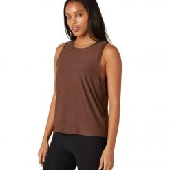 Beyond Yoga Featherweight Spacedye Balanced Muscle Yoga Tank Mahogany Brown Heather