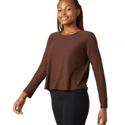 Beyond Yoga Featherweight Morning Light Cropped Pullover Mahogany Brown Heather