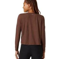 Beyond Yoga Featherweight Morning Light Cropped Pullover Mahogany Brown Heather