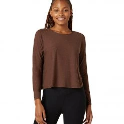 Beyond Yoga Featherweight Morning Light Cropped Pullover Mahogany Brown Heather