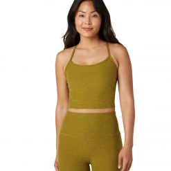 NEW ARRIVALS Beyond Yoga Spacedye Slim Racerback Cropped Tank Bronze-Gold