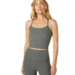 NEW ARRIVALS Beyond Yoga Spacedye Slim Racerback Cropped Tank Pewter Heather